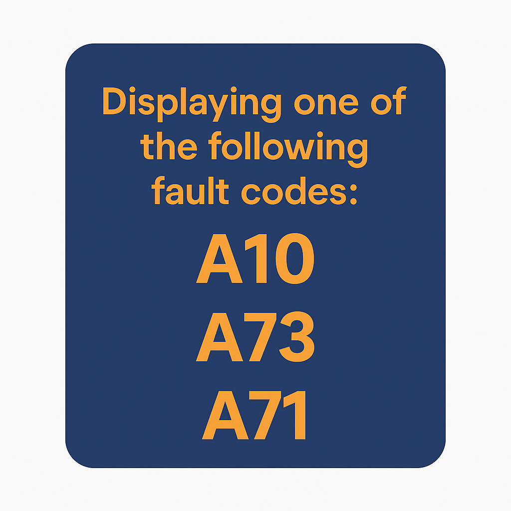 Boiler Fault Code Alert – A10, A73, A71 | Certificates4UK Graphic showing boiler fault codes A10, A73, and A71 in orange on navy blue background