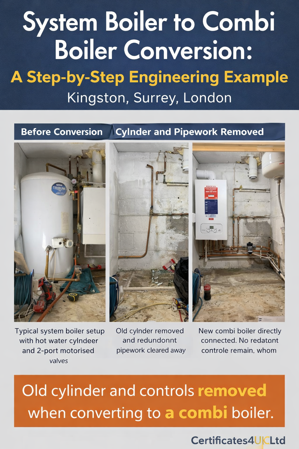 Cylinder Removed During Combi Upgrade | Certificates4UK Hot water cylinder removed during combi boiler upgrade Molesey